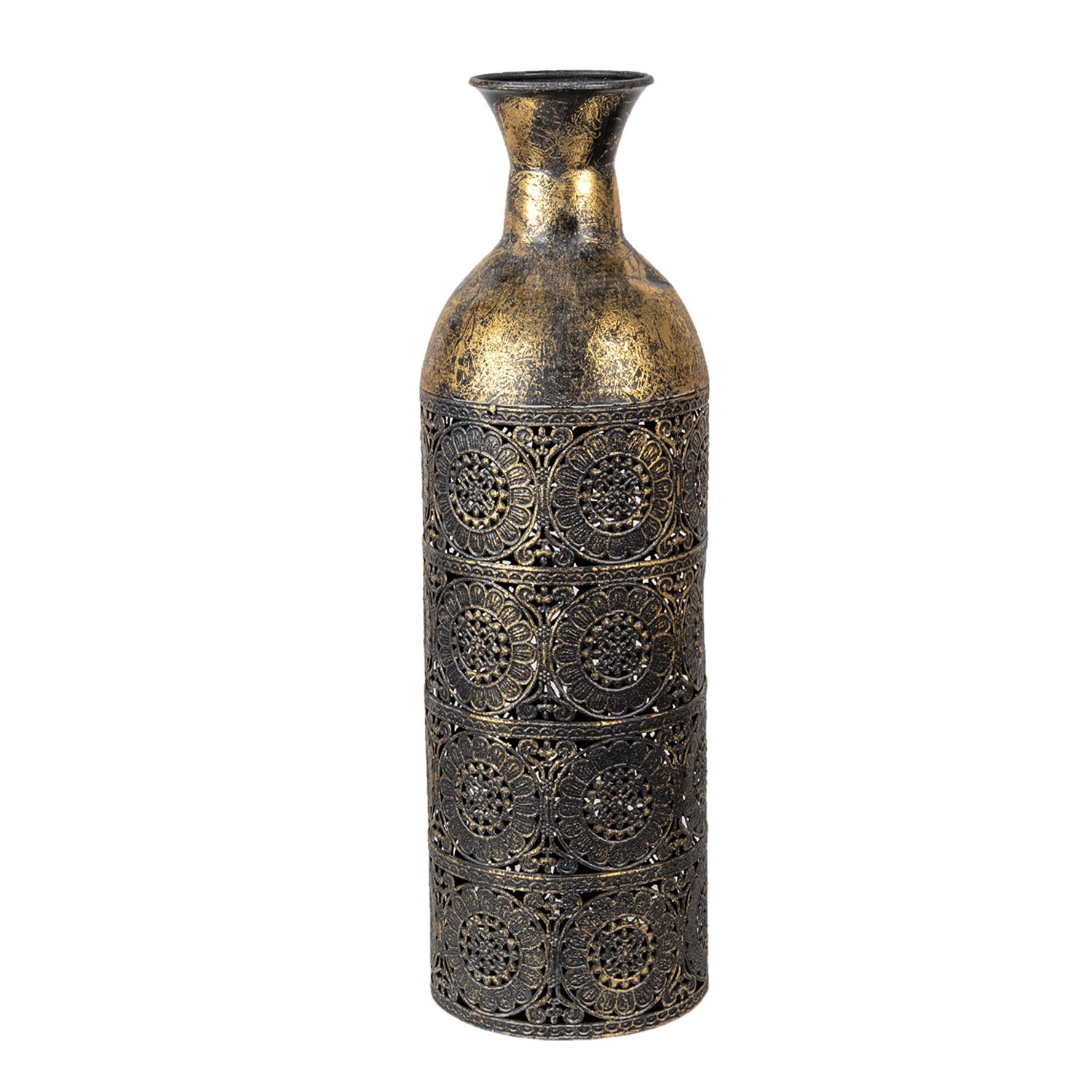Zlatá dekorační váza s patinou se vzorem Joslin - Ø 14*47 cm Clayre & Eef