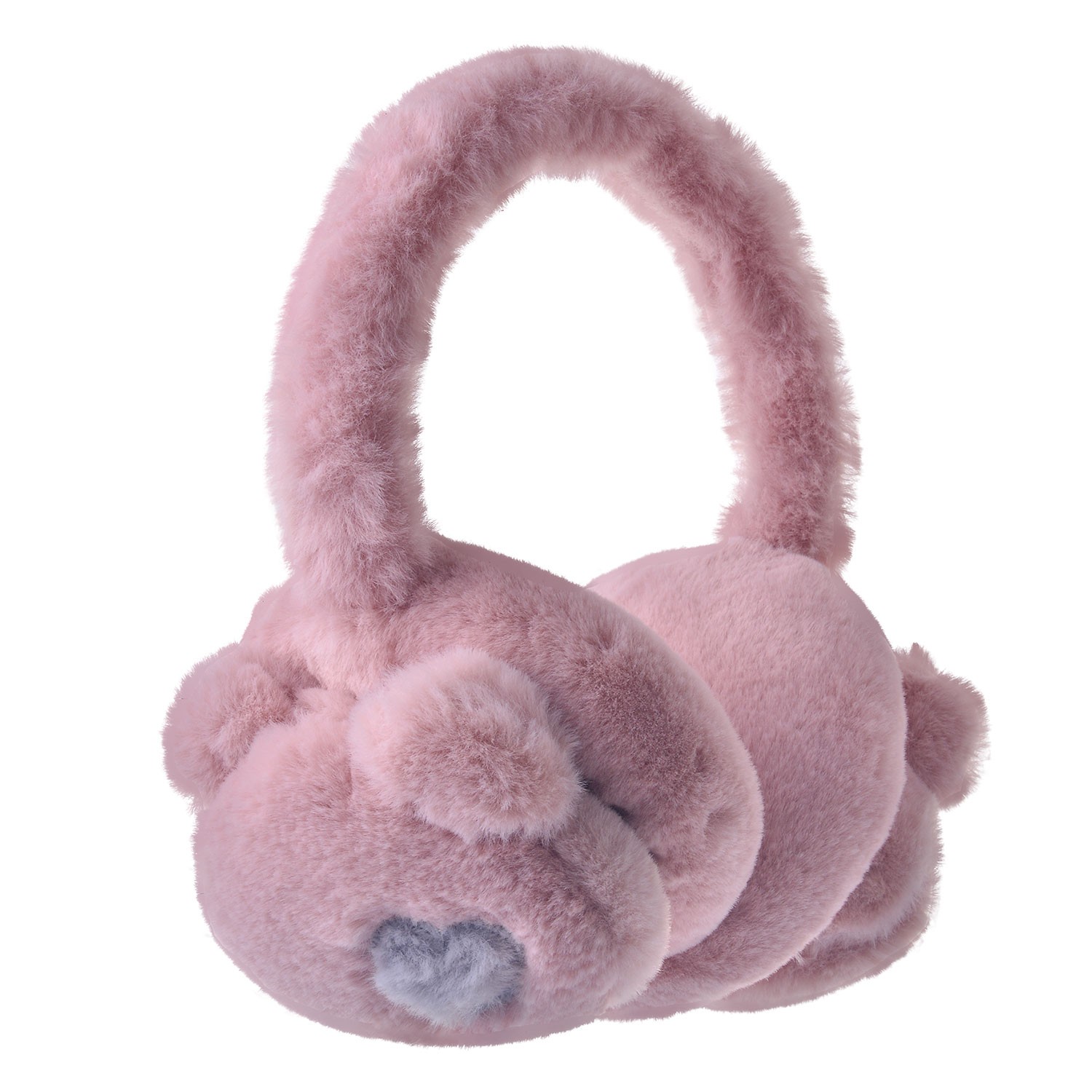 Růžové klapky na uši s medvídky a srdíčkem - 13 cm Clayre & Eef