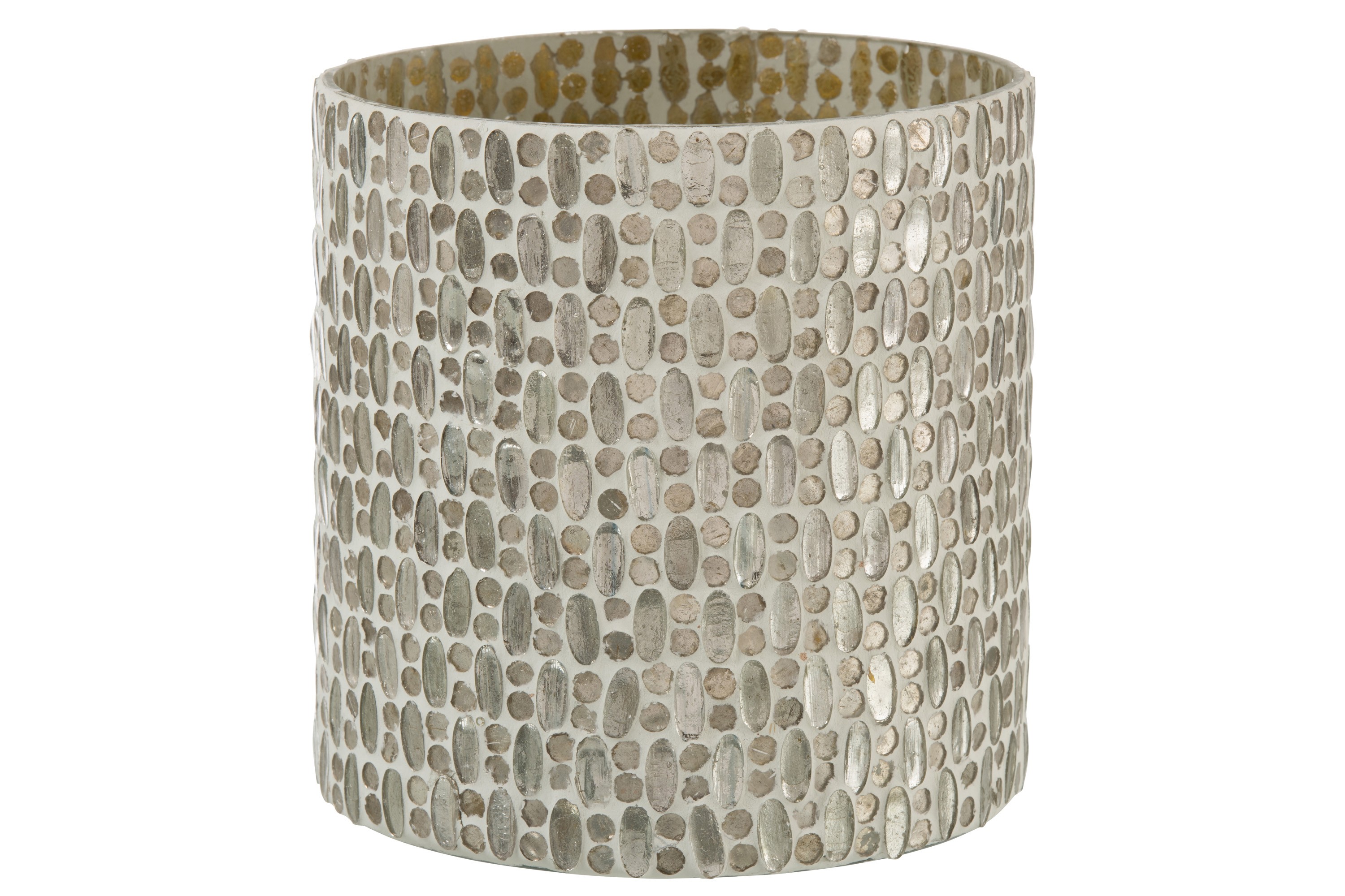 Veliký stříbrno - bílý skleněný svícen Mosaic - Ø 19*20cm J-Line by Jolipa