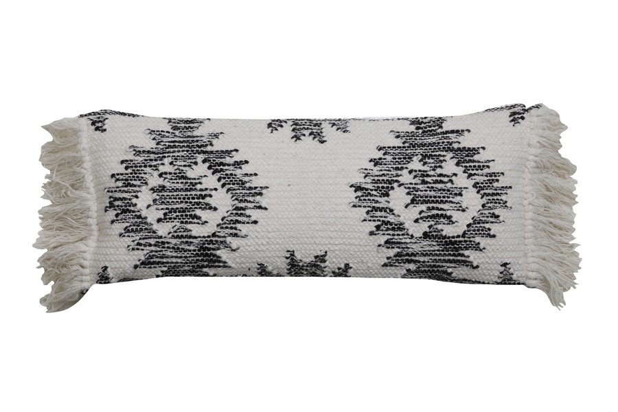 Bílo-černý polštář Rimago s ornamenty a třásněmi - 70*30 cm Light & Living