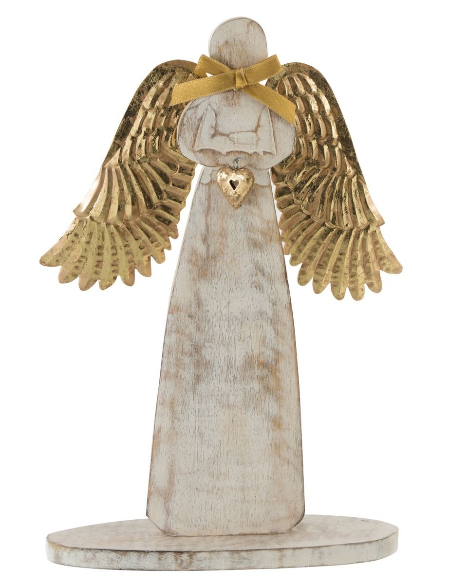 Dřevěný anděl  se zlatými křídly - 28*38*2cm J-Line by Jolipa
