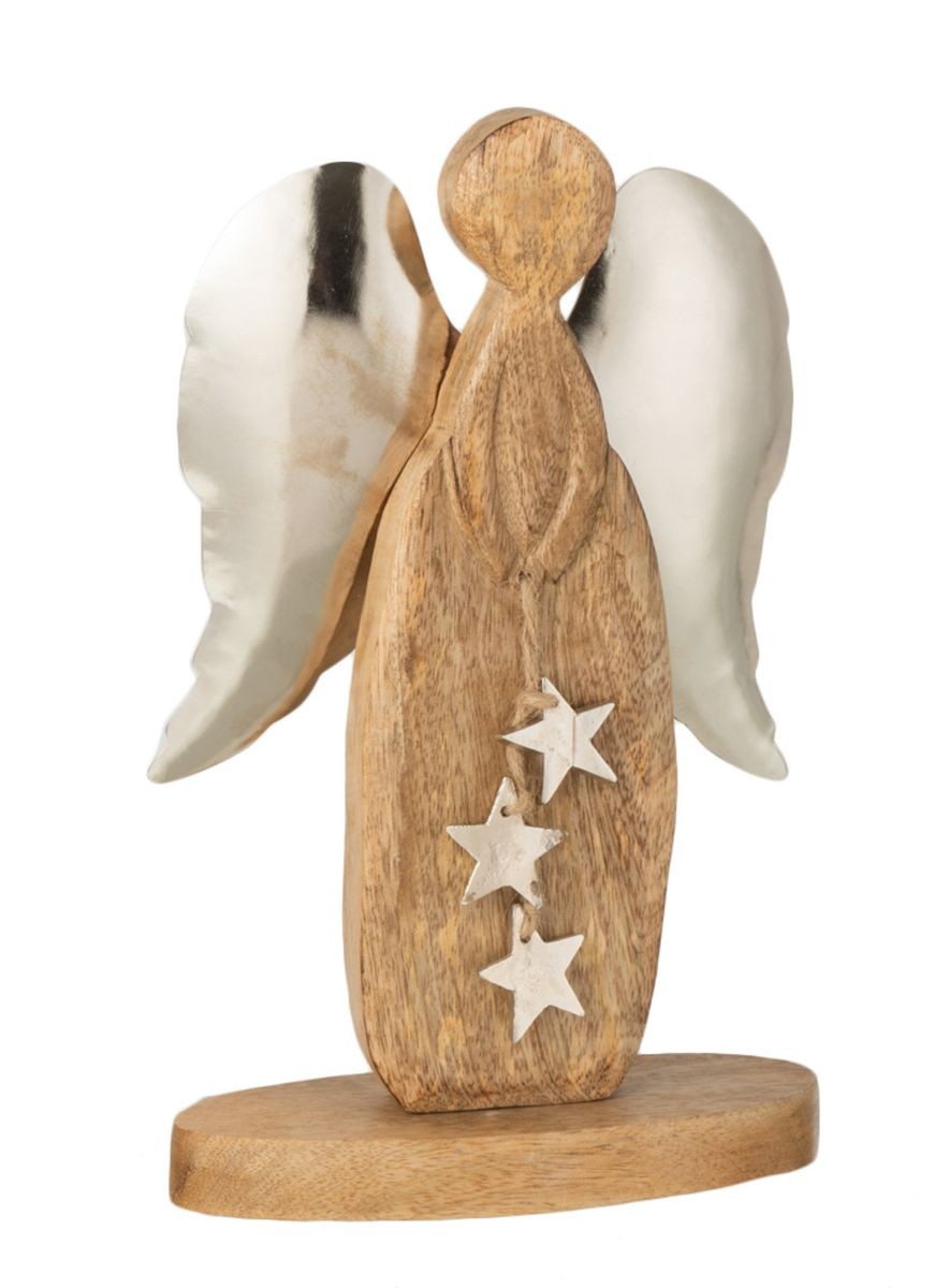 Dřevěný anděl s kovovými křídly - 15*6*26cm J-Line by Jolipa