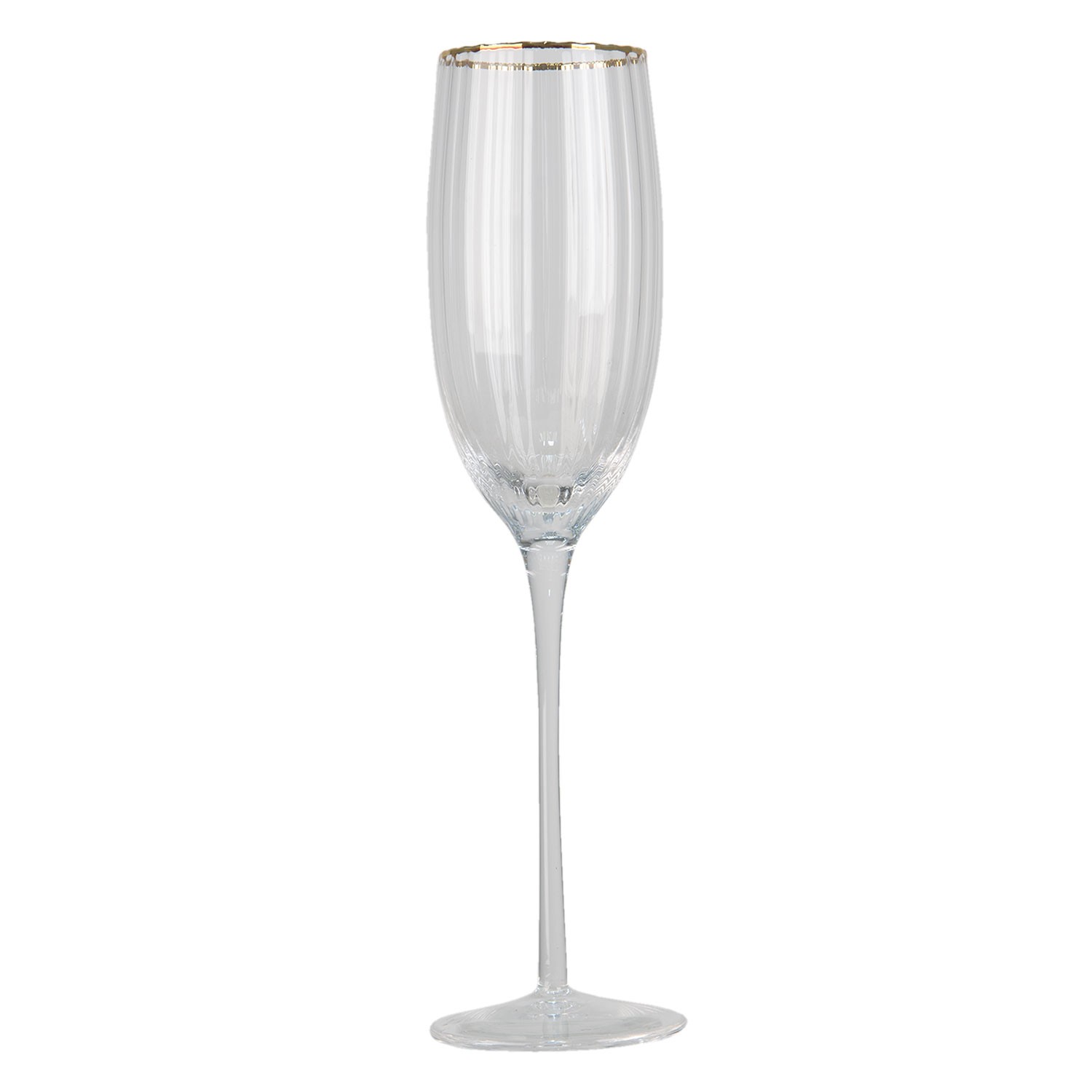 Sklenice na šampaňské s vroubkováním a zlatou linkou Pim - Ø 7*25 cm Clayre & Eef