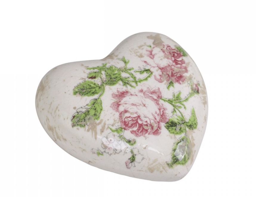 Keramické dekorační srdce s růžičkami Toulouse - 7*7*3 cm Chic Antique