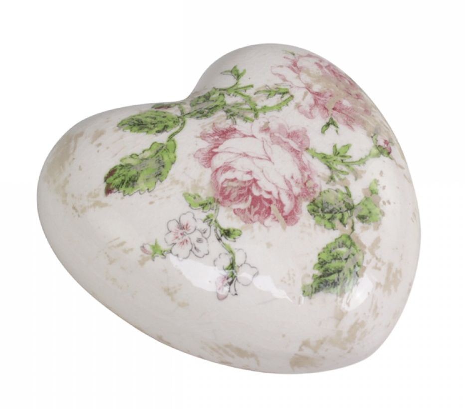 Keramické dekorační srdce s růžičkami Toulouse - 8*8*4 cm Chic Antique