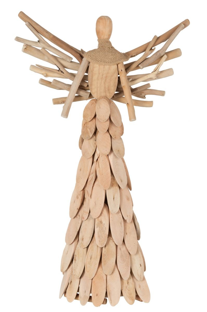 Přírodní dřevěný anděl z větviček se šátkem Scarf branches - 35*11*58cm J-Line by Jolipa