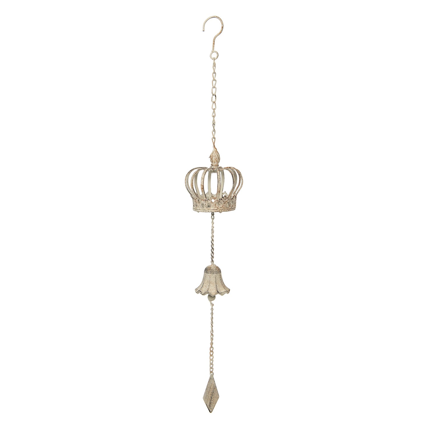 Béžový antik závěsný dekorační zvonek s korunkou - 10*10*40/71 cm Clayre & Eef