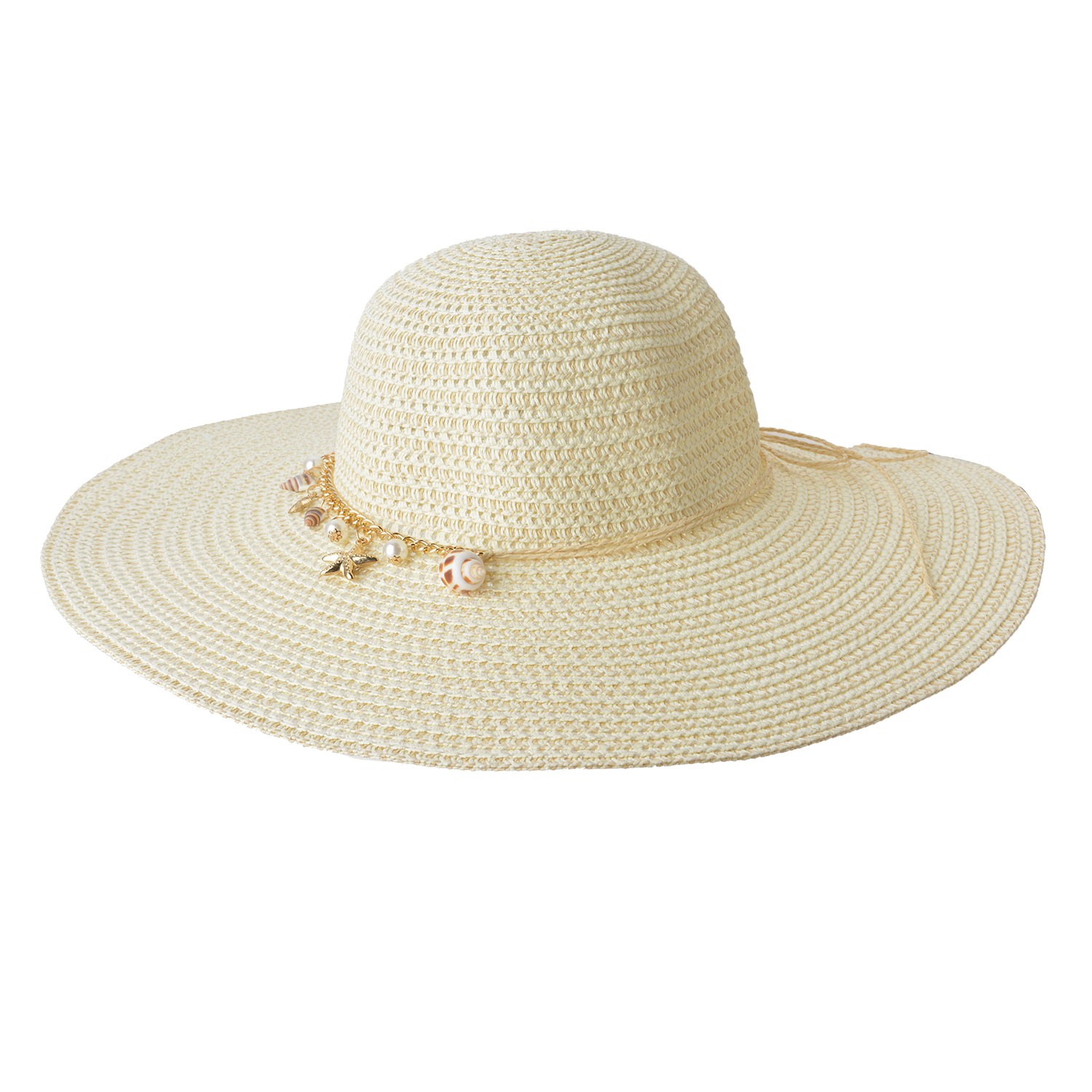 Béžový sluneční dámský klobouk s řetízkem - 57 cm Clayre & Eef