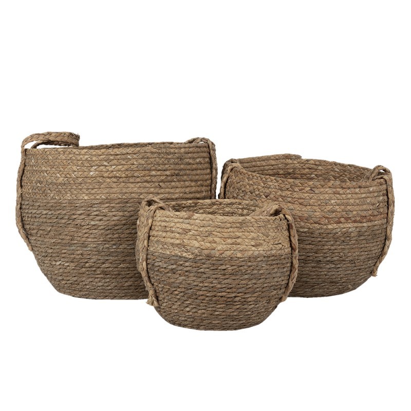 3ks pletených košíků s uchy Marcien - Ø 38*31 / Ø33*27 / Ø 27*23 cm Clayre & Eef