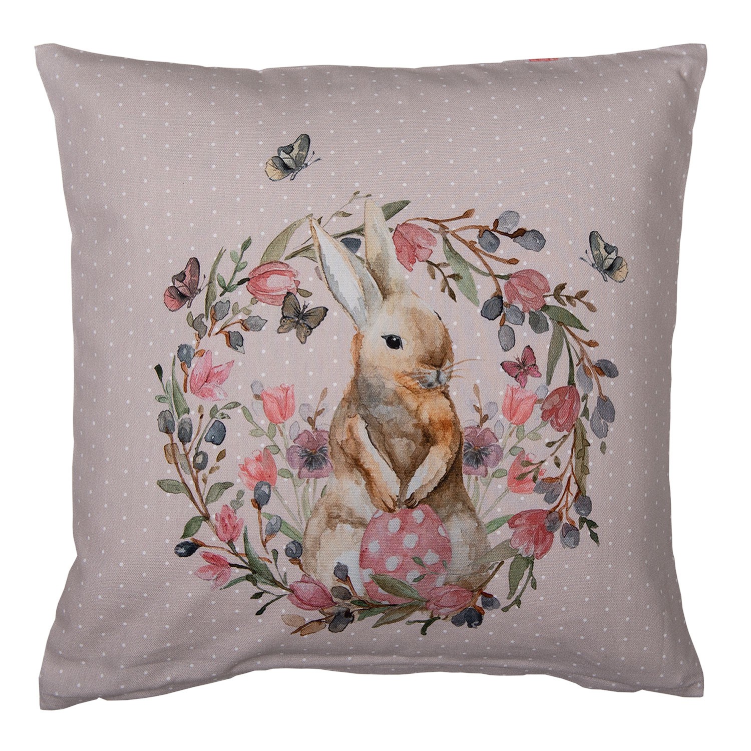 Béžový bavlněný povlak na polštář s králíčkem Happy Bunny  - 40*40 cm Clayre & Eef