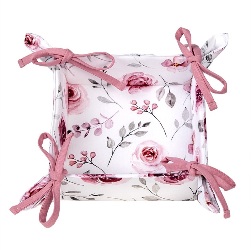 Bavlněný košík na pečivo s růžemi Rustic Rose - 35*35*8 cm