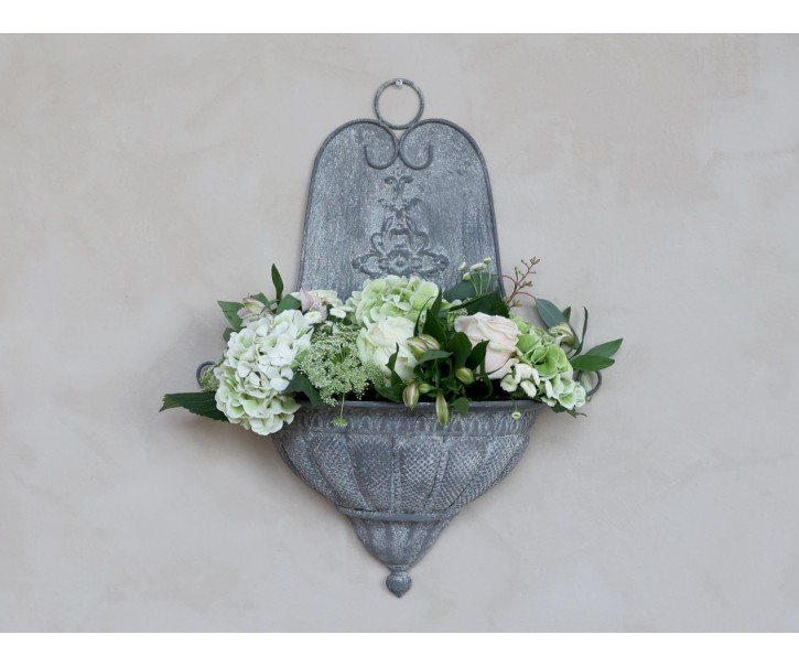 Šedý nástěnný box na květiny ve starém francouzském stylu - 41*17*54cm