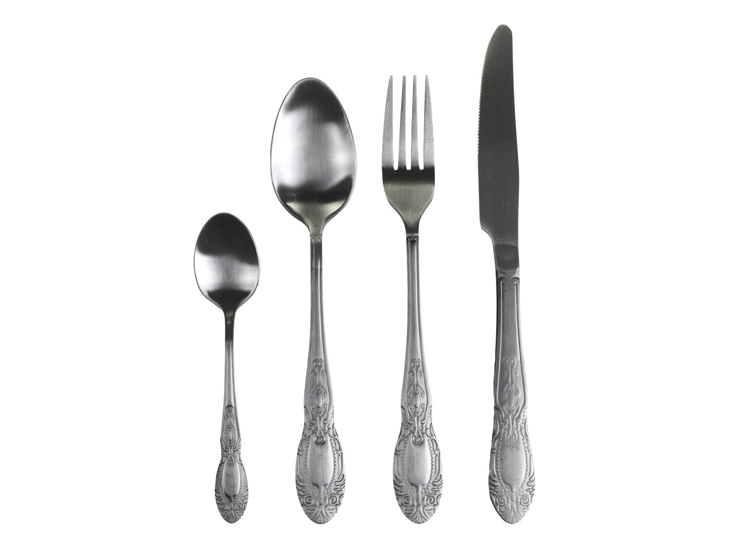 4-dílná stříbrná mat sada příboru Ornament - 23cm