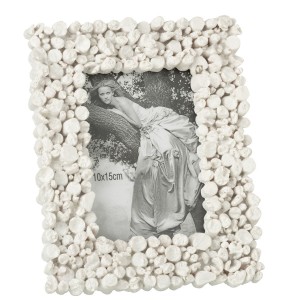 Bílý dekorativní fotorámeček s dřívky - 18*3*23 cm / 10*15cm