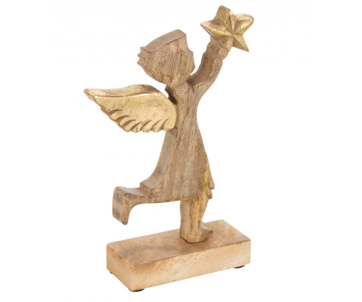 Dřevěný anděl se zlatou hvězdou - 15*2,5*20cm