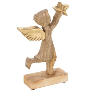 Dřevěný anděl se zlatou hvězdou - 15*2,5*20cm