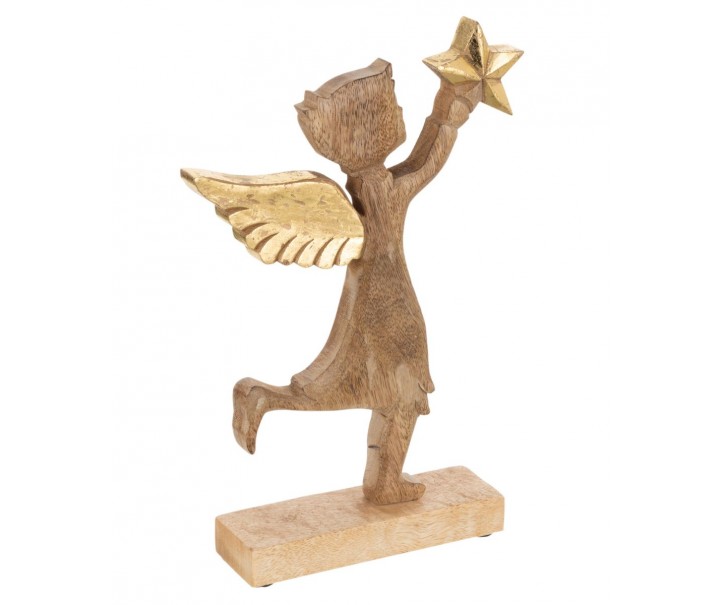 Dřevěný anděl se zlatou hvězdou - 19*3*32cm