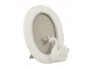 Bílý dekorativní fotorámeček s labutí - 12*15*20 cm / 10*15cm