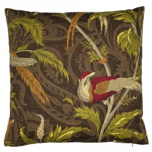 Hnědý čtvercový polštář s ptáčky Paisley bird taupe - 45*45*10cm