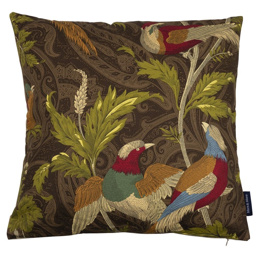 Hnědý čtvercový polštář s ptáčky Paisley bird taupe - 45*45*10cm