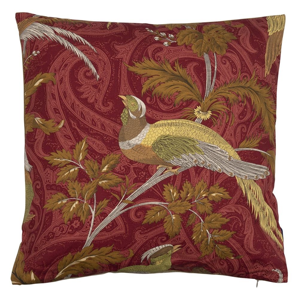 Vínový čtvercový polštář s ptáčky Paisley bird red - 45*45*10cm