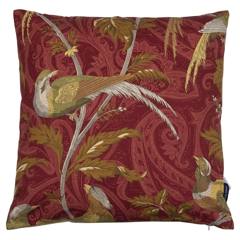 Vínový čtvercový polštář s ptáčky Paisley bird red - 45*45*10cm