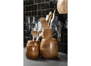 Dřevěný stojan na příbory/vařečky z mangového dřeva Mongé - Ø 12*15cm