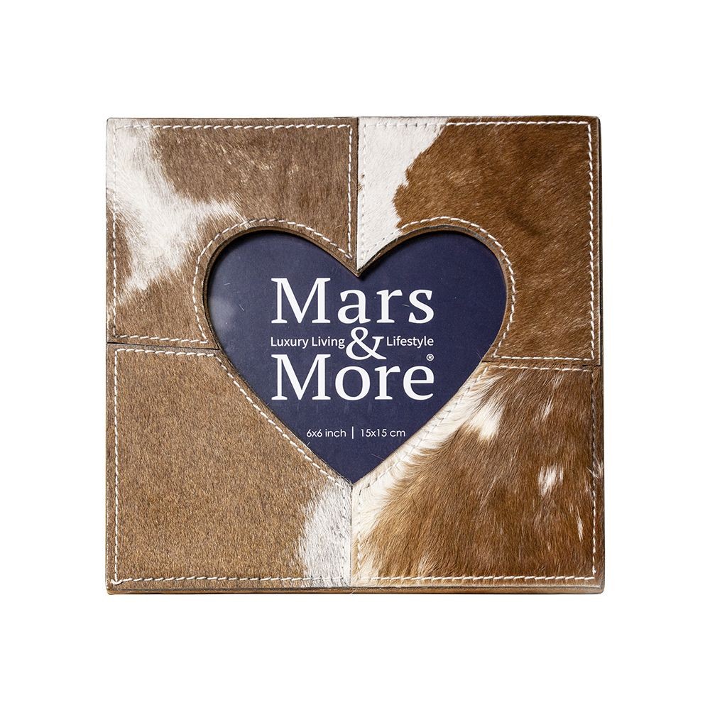 Hnědo -bílý kožený fotorámeček se srdcem Cowie -  20*1,5*20cm  Mars & More