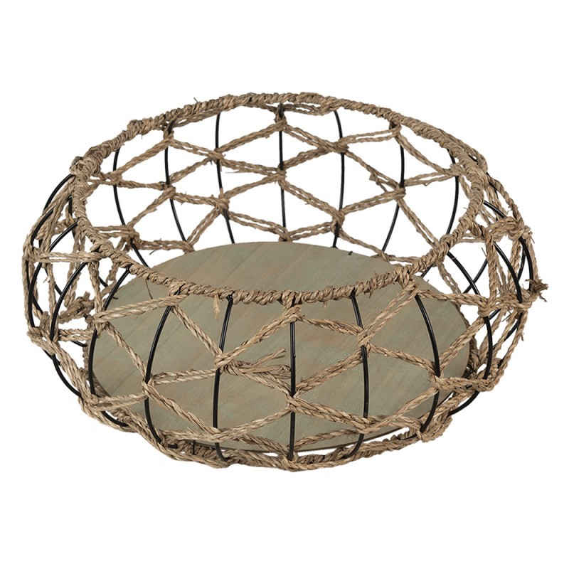 Kovový kulatý košík s výpletem a dřevěným dnem - Ø 39*15 cm