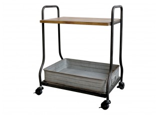 Zinkový antik kovový vozík na kolečkách s dřevěnou deskou Fiel - 50*38*64cm
