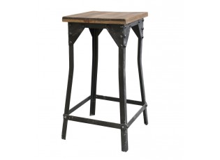 Kovová stolička s dřevěným sedákem Old stool - 29*29*57 cm