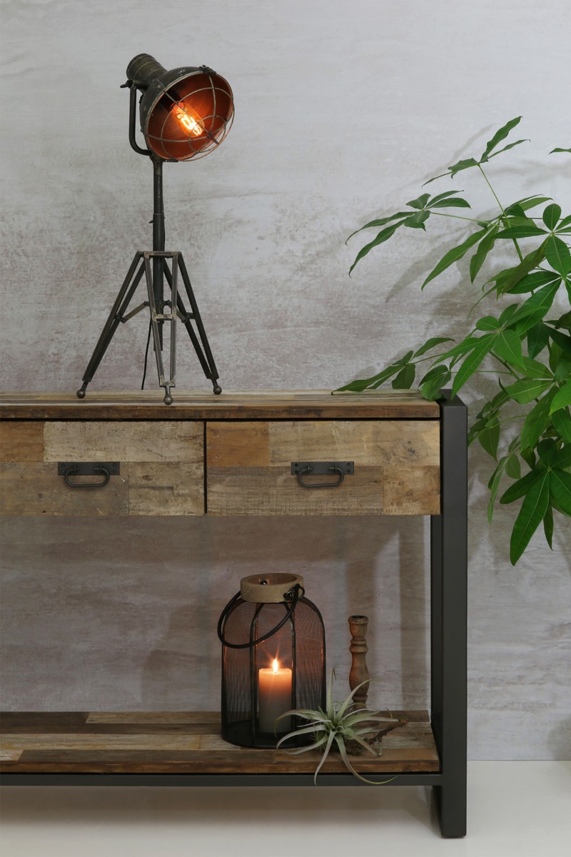Šedá stolní lampa na trojnožce s bronzovou patinou Damyan - 35*30*77 cm/40W