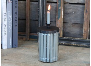 Svícen na úzkou svíčku ve tvaru staré sklenice Jari - Ø 9*16cm