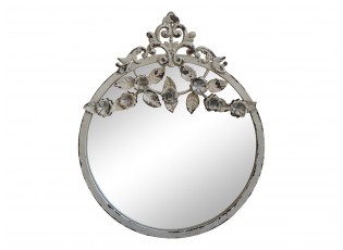 Krémové vintage nástěnné zrcadlo s květy Satien - Ø 32*3*40 cm