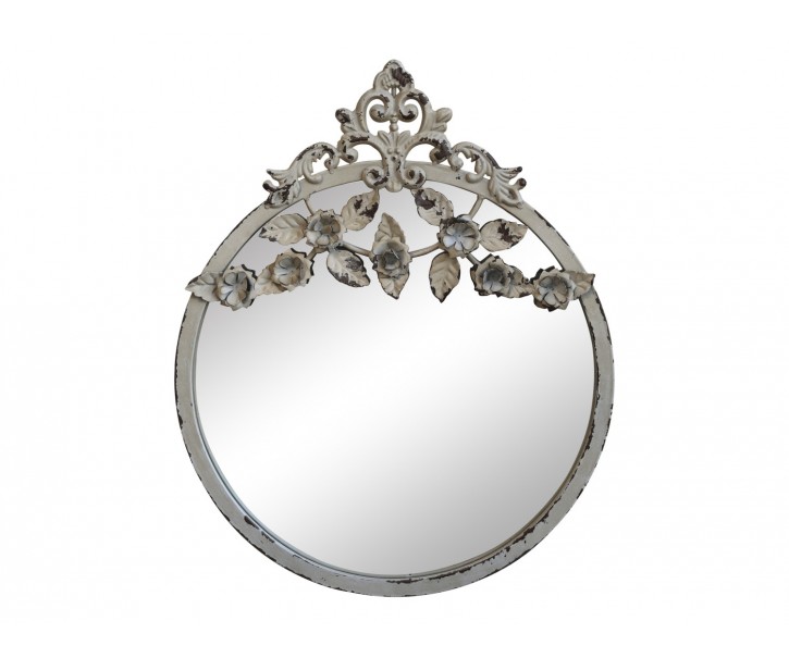 Krémové vintage nástěnné zrcadlo s květy Satien - Ø 32*3*40 cm