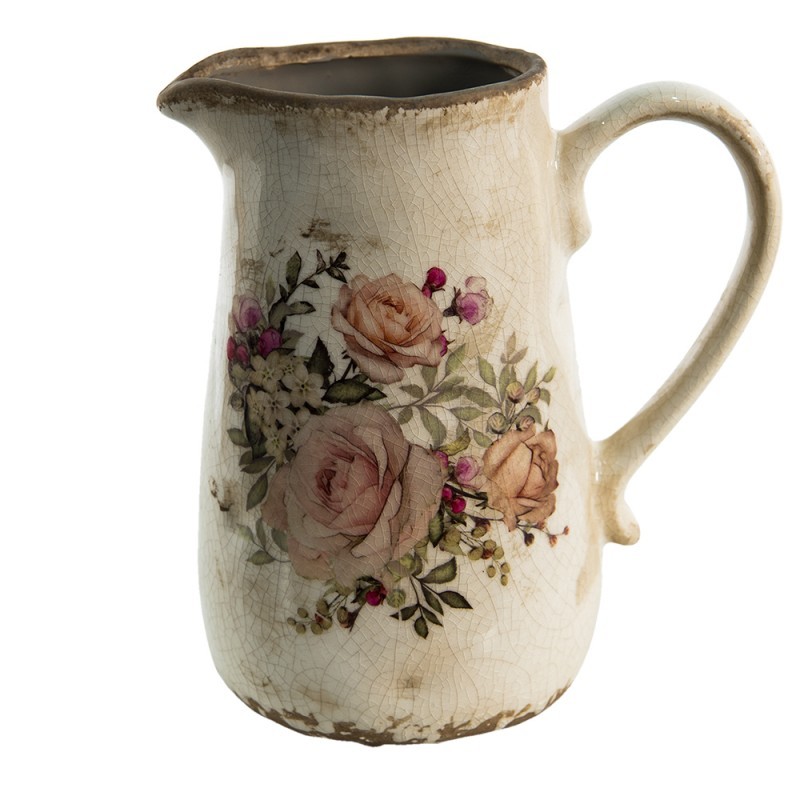 Béžový keramický dekorační džbán s růžemi Rosien - 16*11*18 cm Clayre & Eef