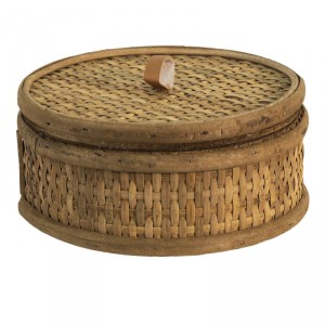 Hnědý ratanový úložný box s víkem Pion - Ø 15*7 cm