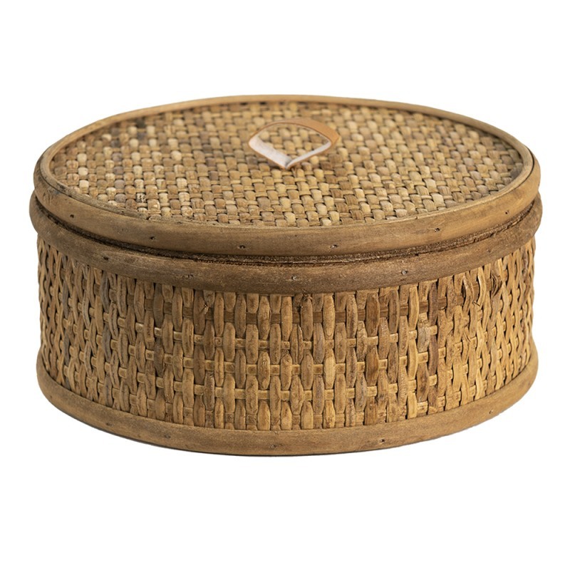 Hnědý ratanový úložný box s víkem Pion - Ø 20*9 cm