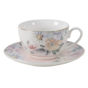 Porcelánový šálek s podšálkem s květinami Flowers - Ø 10*6 / Ø 15*2 cm / 250 ml