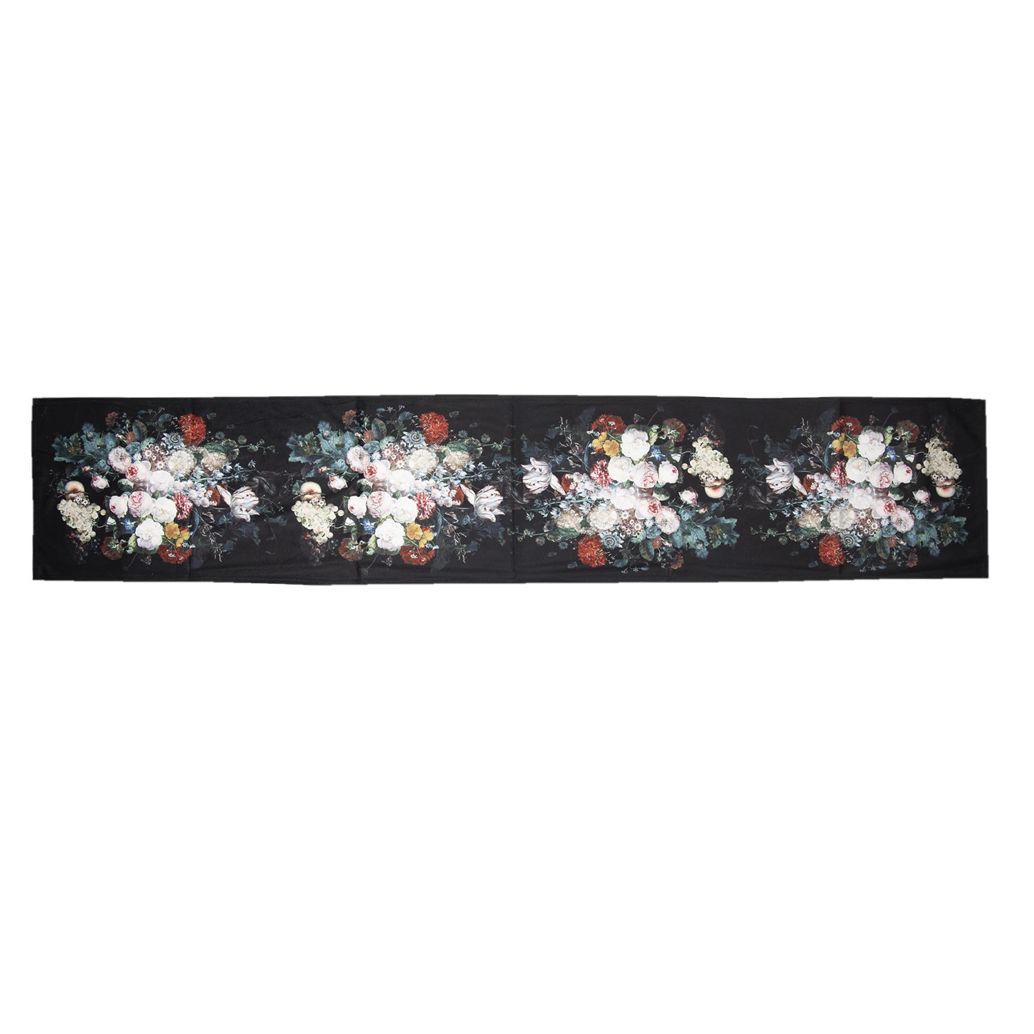Černý běhoun na stůl s květy - 35*180 cm Clayre & Eef