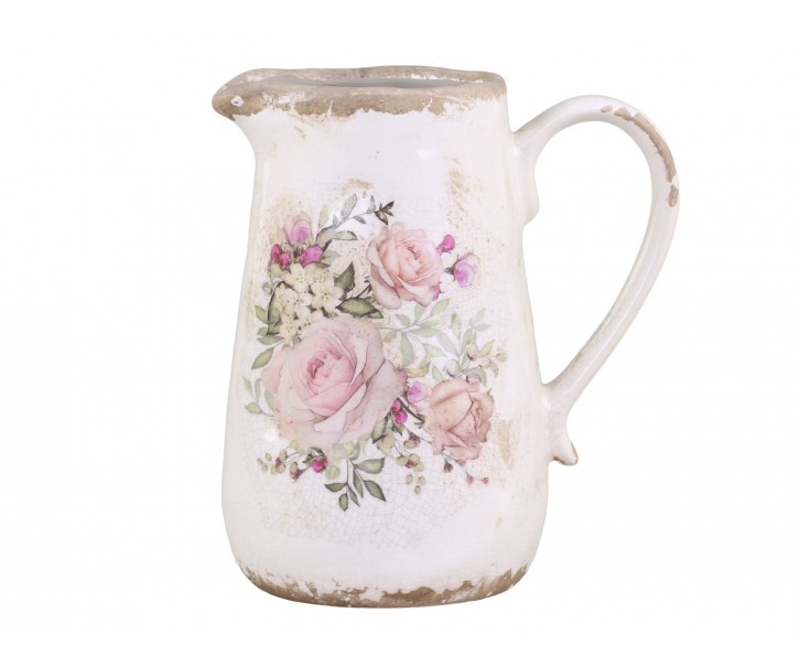 Keramický dekorační džbánek s růžemi Rose pattern - 16*11*18 cm Chic Antique