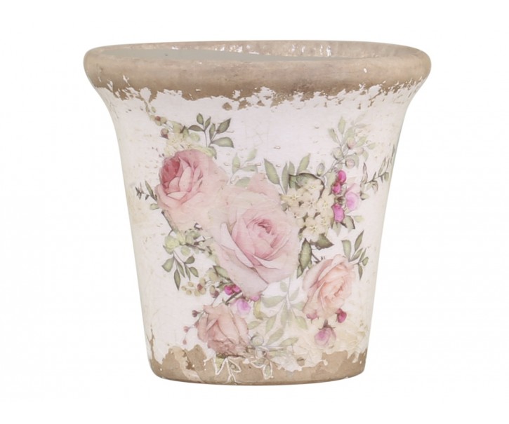 Keramický obal na květináč s růžemi Rose pattern S - Ø9*8,5cm