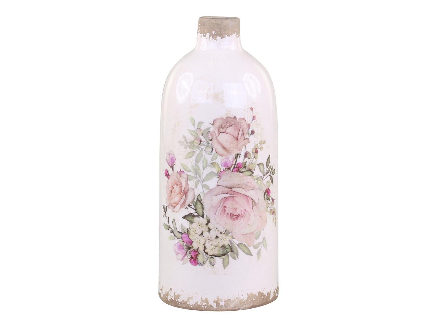 Keramická dekorační váza s růžemi Rose pattern M - Ø 11*26cm Chic Antique