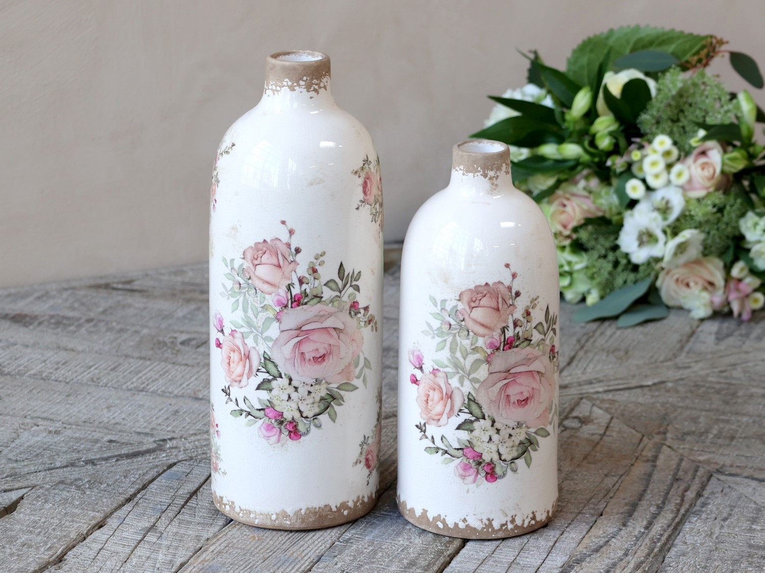 Keramická dekorační váza s růžemi Rose pattern L - Ø 11*31cm