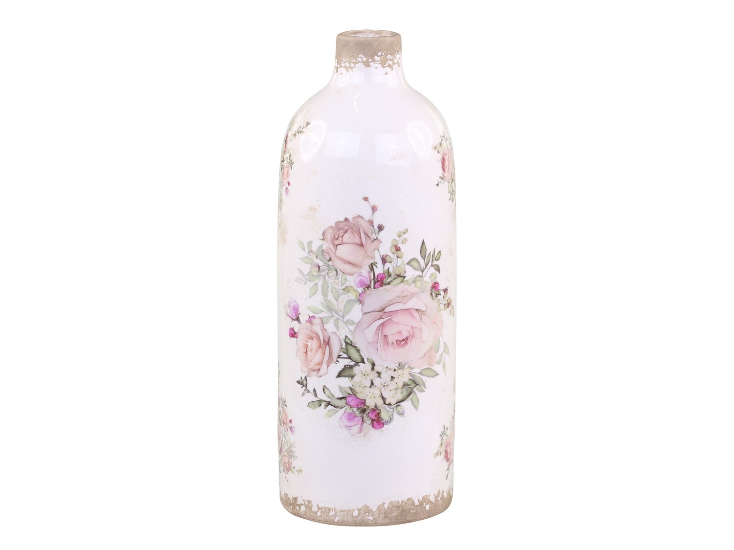 Keramická dekorační váza s růžemi Rose pattern L - Ø 11*31cm
