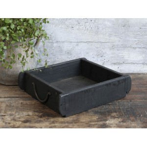 Dřevěná černá retro bedýnka s uchy Brick old black - 31*25*8 cm