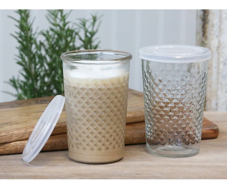 Sklenička s dekorem a víčkem French glass - Ø9,5*14 cm / 0,5l