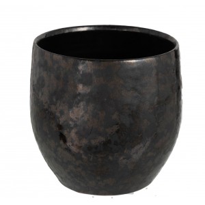 Kouřovo-stříbrný antik keramický květináč Smokey - Ø 18*18cm