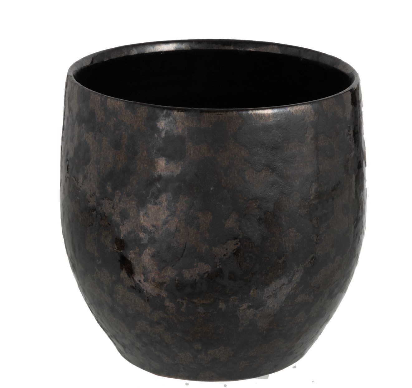 Kouřovo-stříbrný antik keramický květináč Smokey - Ø 18*18cm
