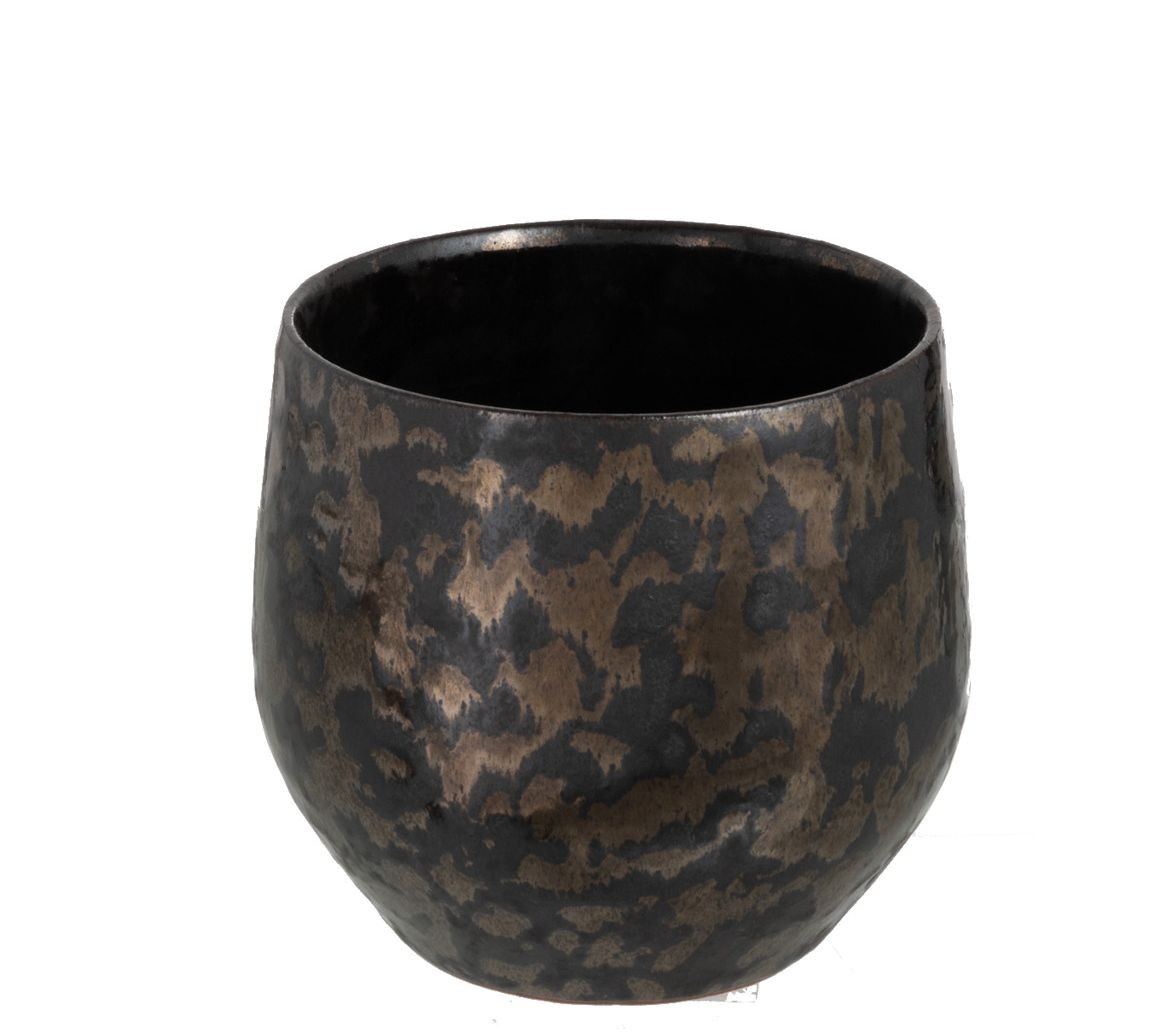 Kouřovo-stříbrný antik keramický květináč Smokey - Ø 14*12cm